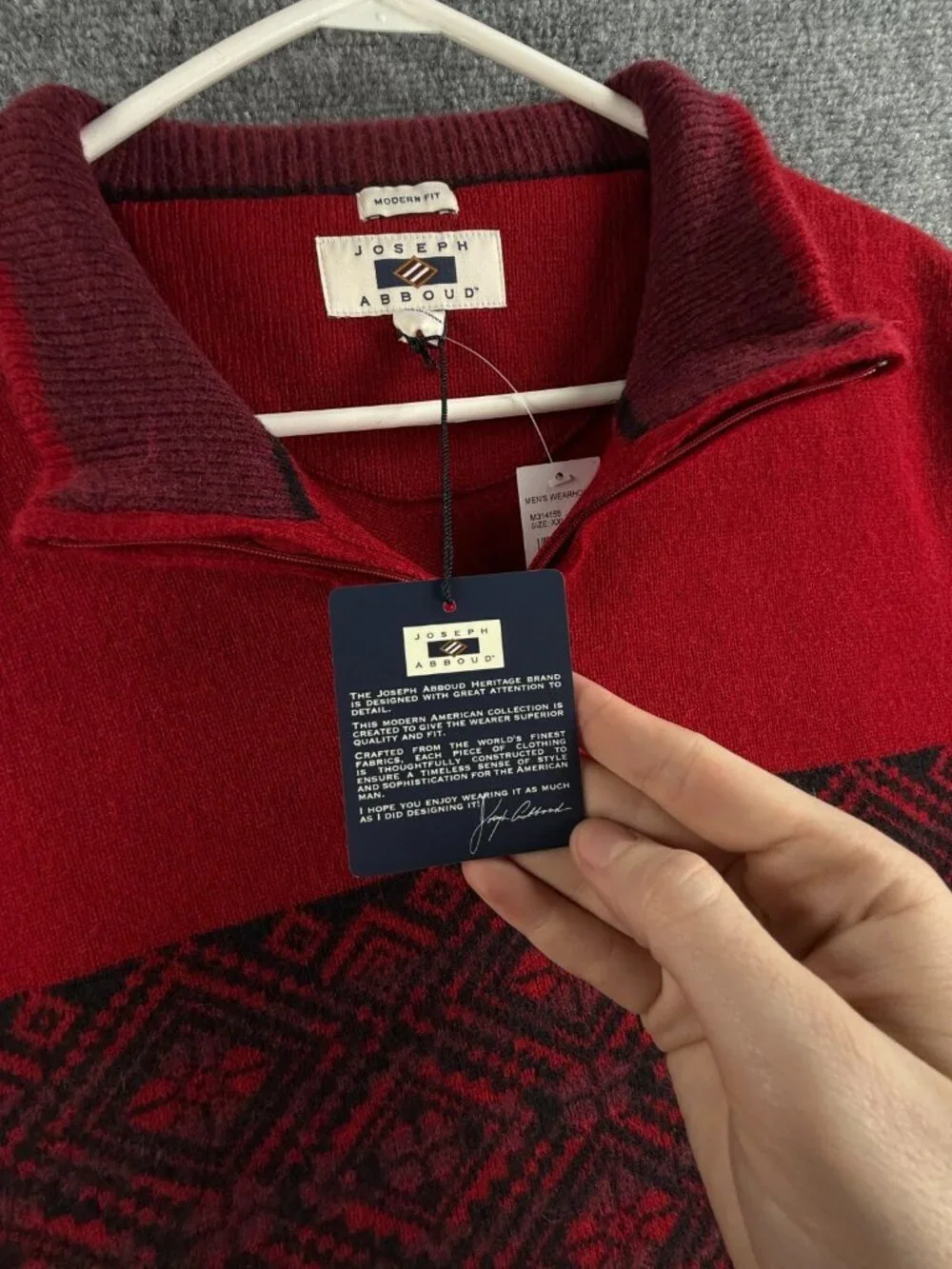 NWT Joseph Abboud Red Fair Isle Wool Blend 1/4 Zip Pullover Sweater 2XL - $80